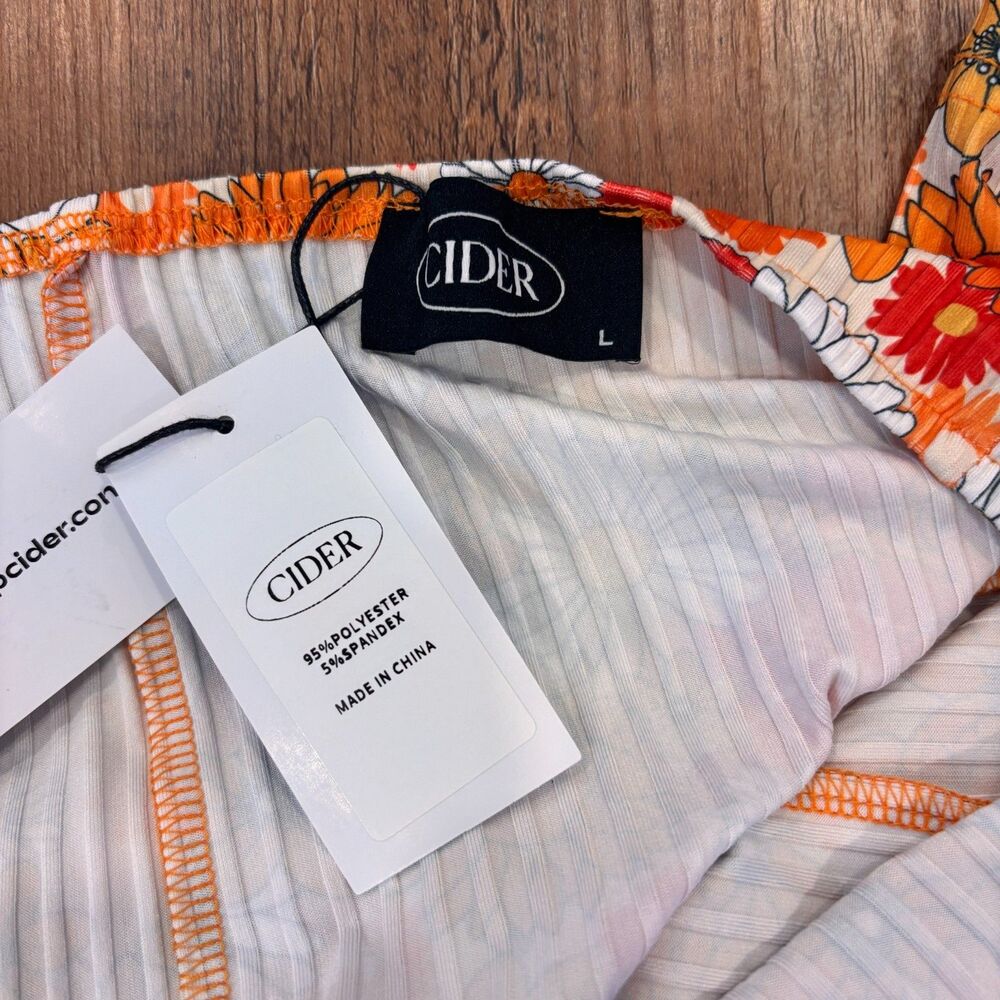 CIDER NWT Orange Floral Halter Mini Dress Women's L Retro Y2K Summer Cottagecore - Picture 3 of 6